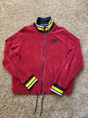 Nike Red Velour Full  Zip Track Jacket Womens Size Medium Burgundy